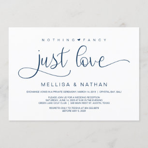 Beautiful Navy Nothing Fancy Just Love, Elopement Invitation