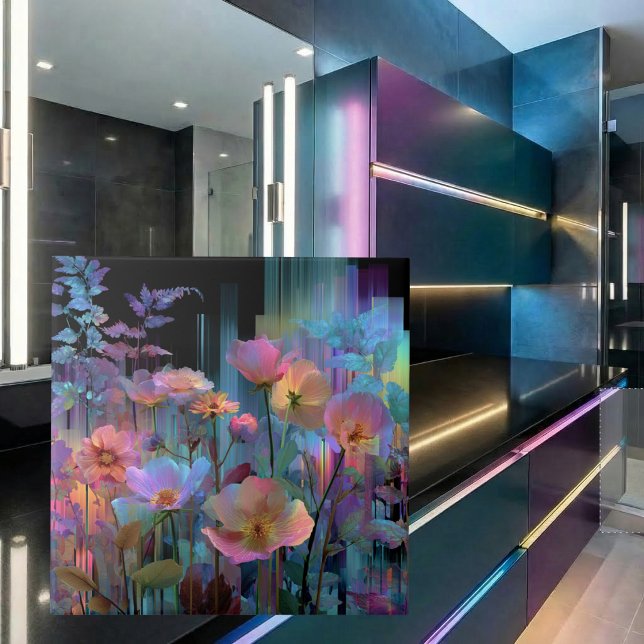 Beautiful neon art flowers ceramic tile (Creator Uploaded)