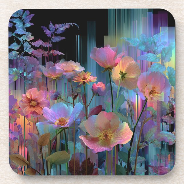 Beautiful neon art flowers coaster (Front)