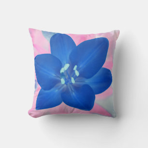 Beautiful Neon Blue Lily Flower Pillow Cushion