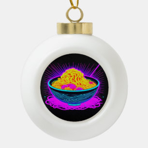 Beautiful Neon bowl with Ramen Noodles Ceramic Ball Christmas Ornament