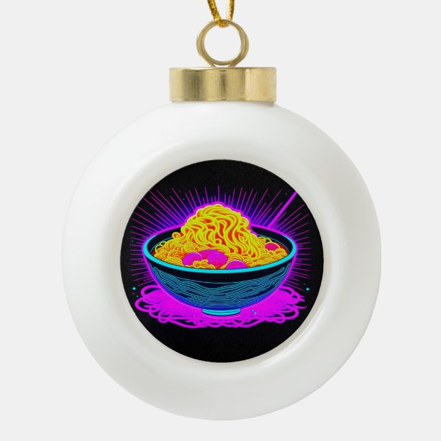 Beautiful Neon bowl with Ramen Noodles Ceramic Ball Christmas Ornament (Front)