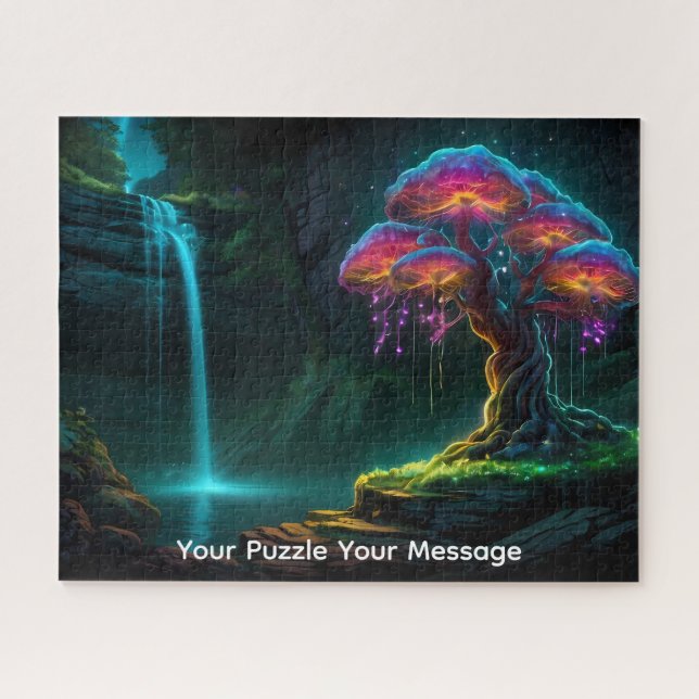 Beautiful neon glowing waterfall blossom tree  jigsaw puzzle (Horizontal)