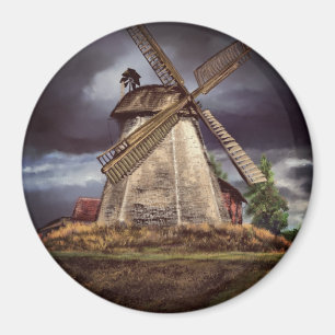 Beautiful Netherlands Windmill Landscape Art Drawn Magnet