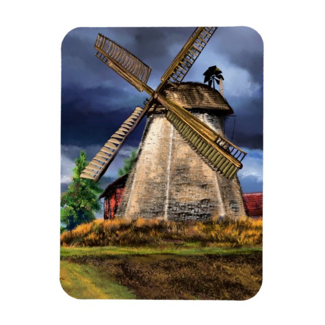 Beautiful Netherlands Windmill Landscape - Drawing Magnet (Vertical)