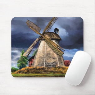 Beautiful Netherlands Windmill Landscape - Drawing Mouse Pad