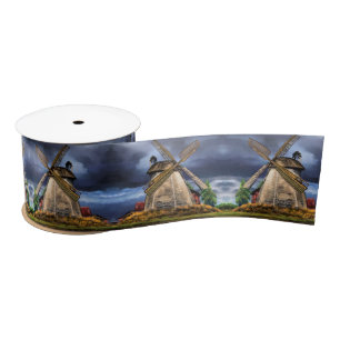 Beautiful Netherlands Windmill Landscape - Drawing Satin Ribbon