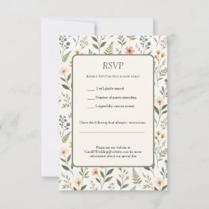 Beautiful Neutral Coloured Wildflowers Earthy RSVP Card