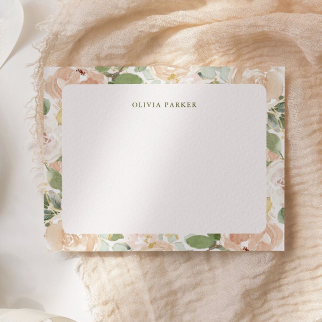 Beautiful Neutral Floral and Blush Pink Card (An elegant floral, soft blush pink note card)