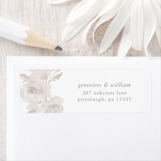 Beautiful Neutral Floral Wedding Return Address Label (Insitu)
