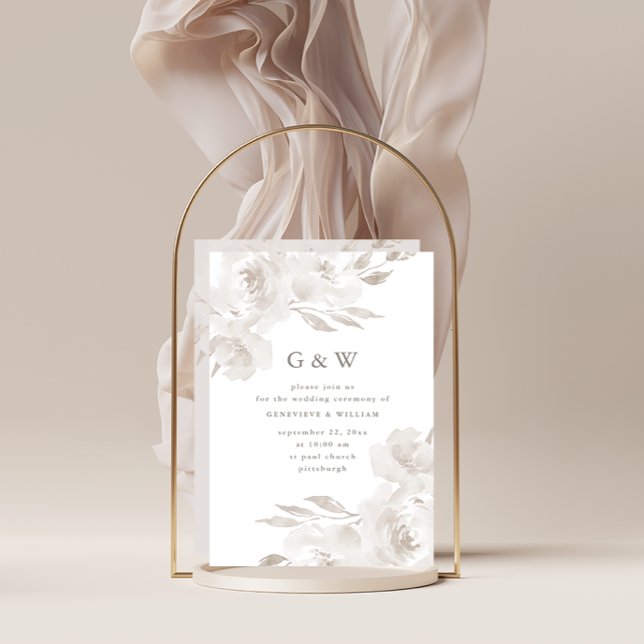 Beautiful Neutral Floral with Monograms Wedding Invitation (Creator Uploaded)