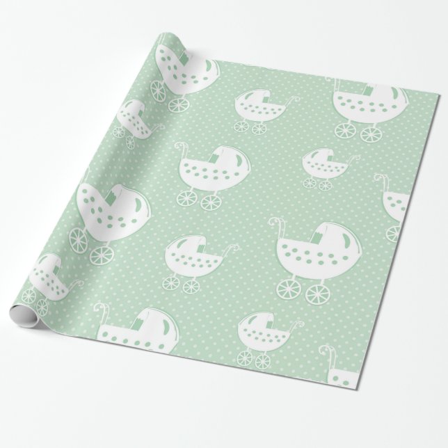 Beautiful Neutral Mint Green Baby Pattern Wrapping Paper (Unrolled)