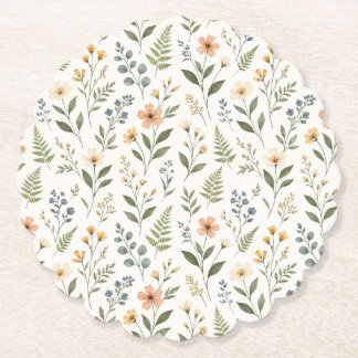 Beautiful Neutral Wildflowers Earthy Natural Paper Coaster