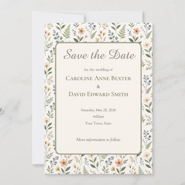 Beautiful Neutral Wildflowers in Soft Colours Invitation (Front)