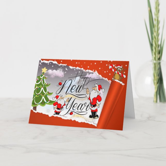 Beautiful New Year folded greeting card (Front)