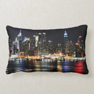 Beautiful New York Night Lights Reflecting River Lumbar Cushion