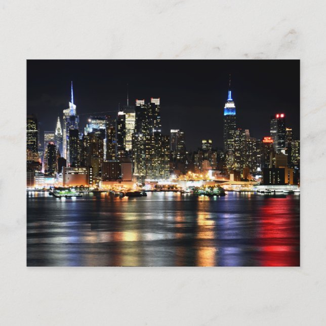 Beautiful New York Night Lights Reflecting River Postcard (Front)