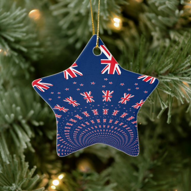 Beautiful New Zealand Flag Art Print Design Ceramic Tree Decoration (Tree)