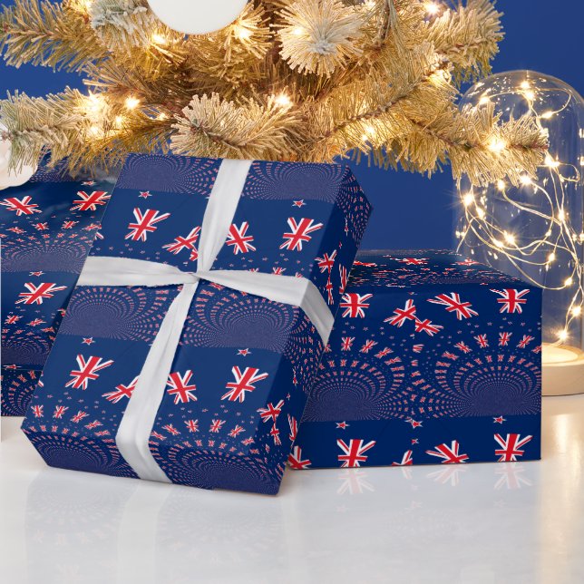 Beautiful New Zealand Flag Art Print Design Wrapping Paper (Holidays)