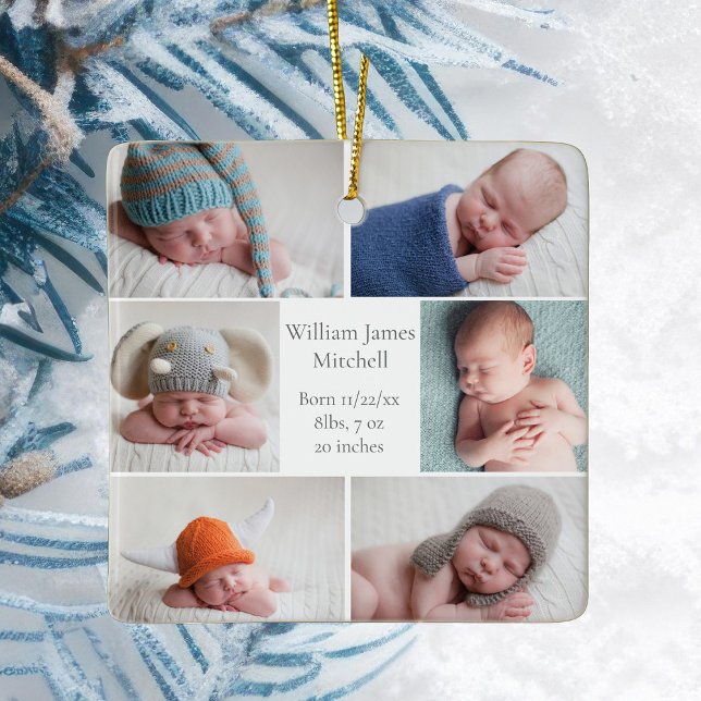 Beautiful Newborn Baby Photo Collage Christmas Ceramic Ornament (Creator Uploaded)