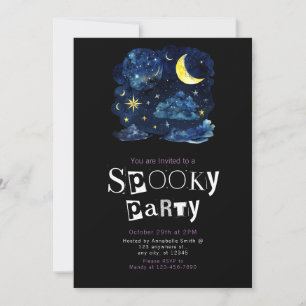 Beautiful Night Sky Crescent Moon Stars Halloween Invitation