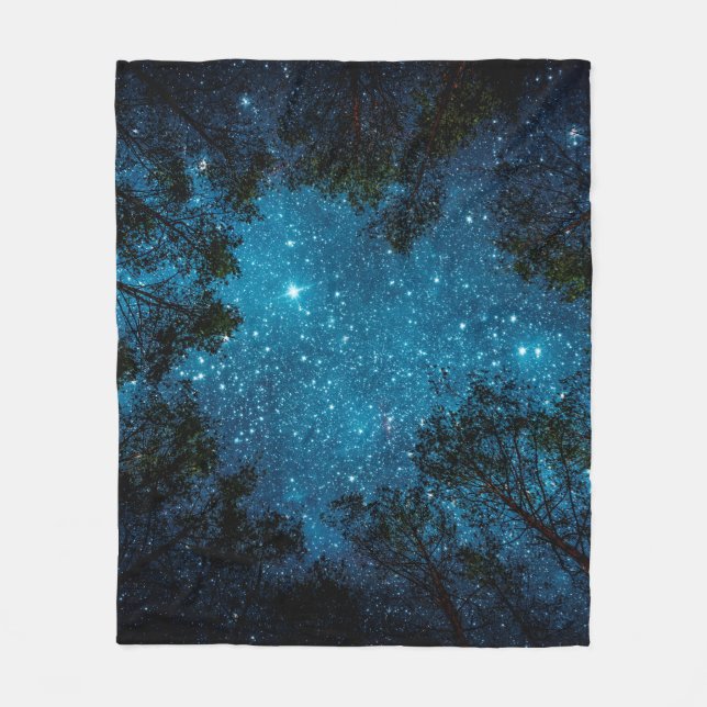 Beautiful night sky, the Milky Way and the trees.  Fleece Blanket (Front)