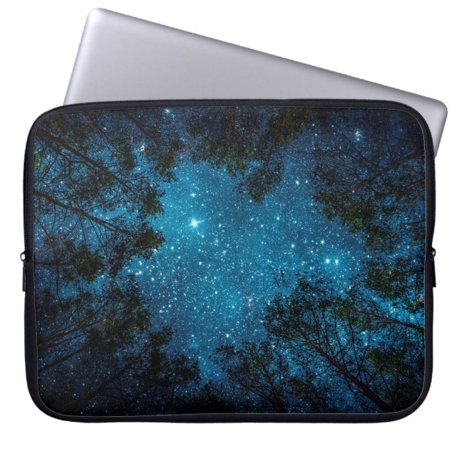Beautiful night sky, the Milky Way and the trees.  Laptop Sleeve (Front)
