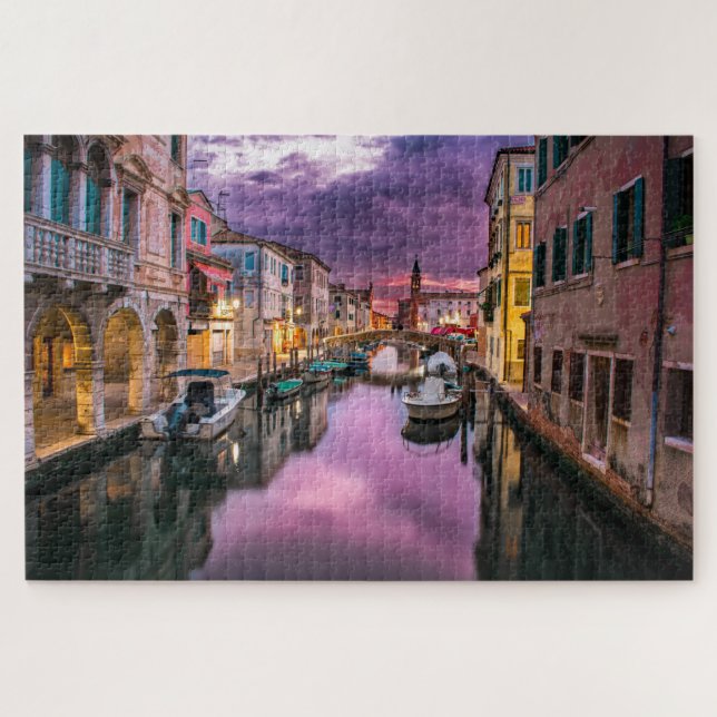 Beautiful Night Street Scene Venice Italy Jigsaw Puzzle (Horizontal)