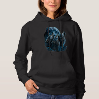 Beautiful Night Time Wolf Howling At Moon Raglan B Hoodie