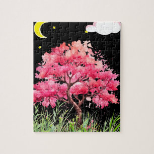 Beautiful night view of a cherry blossom tree jigsaw puzzle