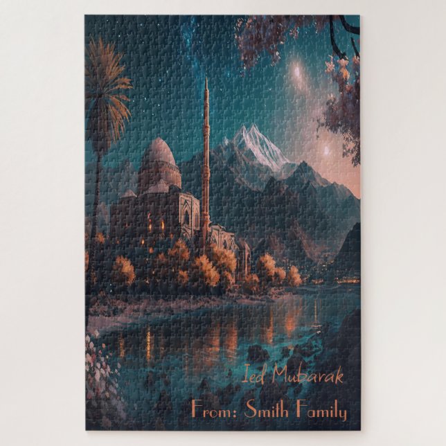 Beautiful Night View of A Mosque Near A River  Jigsaw Puzzle (Vertical)