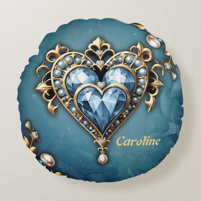Beautiful noble blue heart. round cushion (Front)