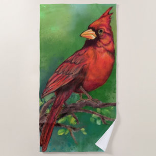 Beautiful Northern Red Cardinal Bird Painting Art  Beach Towel