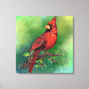 Beautiful Northern Red Cardinal Bird Painting Art Canvas Print