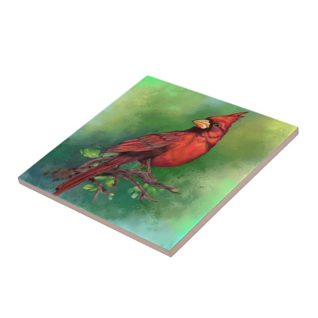 Beautiful Northern Red Cardinal Bird Painting Art  Ceramic Tile (Side)