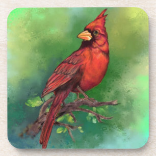Beautiful Northern Red Cardinal Bird Painting Art Coaster