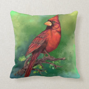 Beautiful Northern Red Cardinal Bird Painting Art  Cushion
