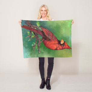 Beautiful Northern Red Cardinal Bird Painting Art  Fleece Blanket