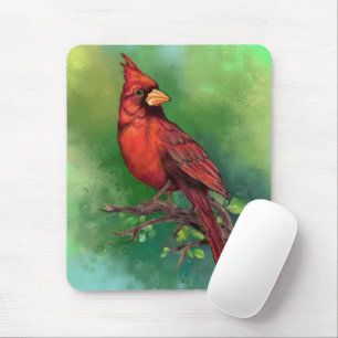 Beautiful Northern Red Cardinal Bird Painting Art Mouse Pad