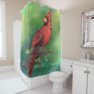 Beautiful Northern Red Cardinal Bird Painting Art  Shower Curtain