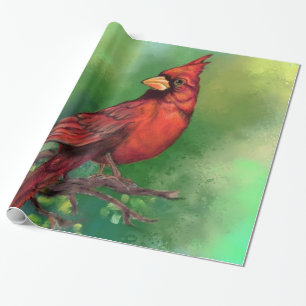 Beautiful Northern Red Cardinal Bird Painting Art  Wrapping Paper