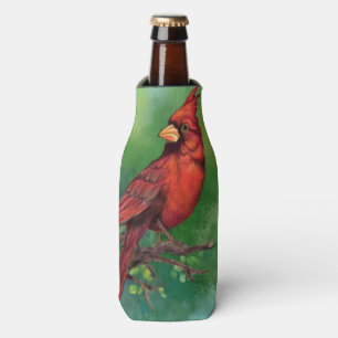 Beautiful Northern Red Cardinal Bird Painting Bottle Cooler