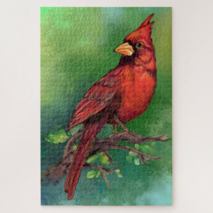 Beautiful Northern Red Cardinal Bird Painting - Jigsaw Puzzle