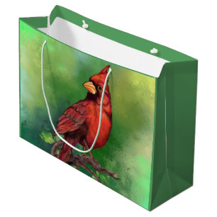 Beautiful Northern Red Cardinal Bird Painting  Large Gift Bag