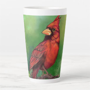 Beautiful Northern Red Cardinal Bird Painting - Latte Mug