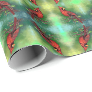 Beautiful Northern Red Cardinal Bird Painting  Wrapping Paper