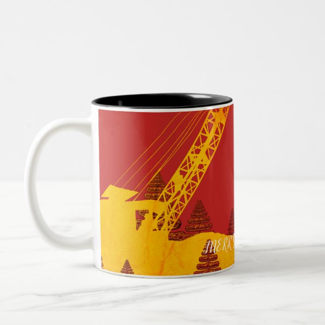 Beautiful Northwest Crane Operating Engineer Art Two-Tone Coffee Mug (Left)