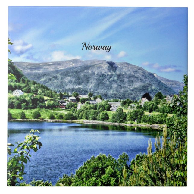 Beautiful Norway, scenic photograph, Ceramic Tile (Front)