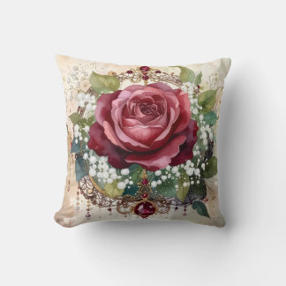 Beautiful Nostalgic Romantic Red Rose Victorian Cushion
