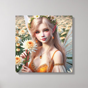 Beautiful November Fairy in Chrysanthemums Canvas Print